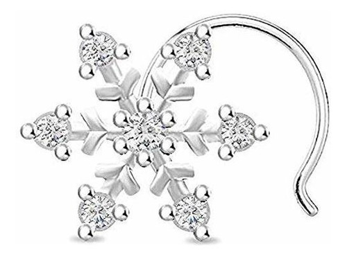 Aros - Round Cut D-vvs1 Diamond Cute Snowflake Nose Pin For 