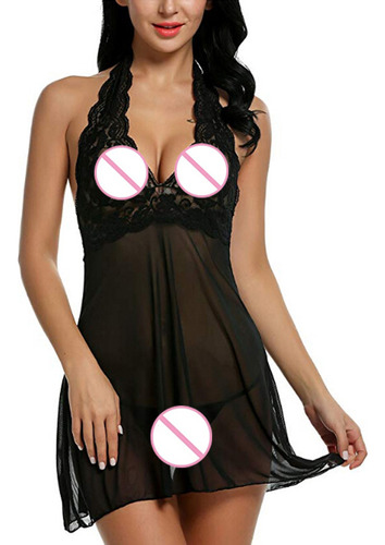 Lencería Para Mujer, Camisa De Encaje Y Malla, Ropa Interior