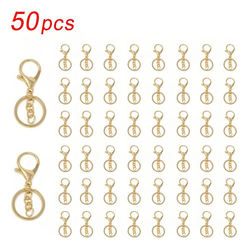 Llavero Herraje De Argolla Plana Broche Cadena 50 Piezas Color Dorado
