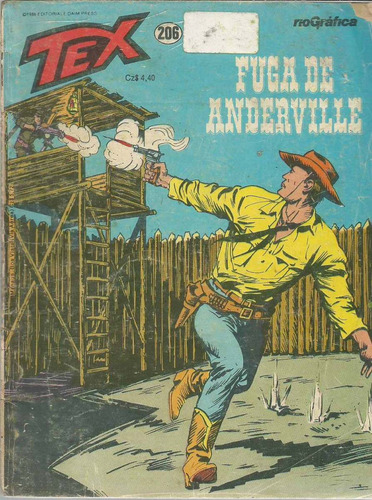 Tex N° 206 - Fuga De Anderville - 116 Páginas Em Português - Com Pequeno Dano Na Capa - Editora Riográfica - Formato 13,5 X 18 - Capa Mole - 1986 - Bonellihq Cx04 Mai24