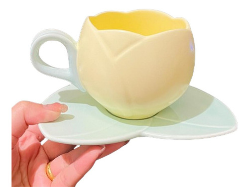 Taza Tulipán Con Cuchara, Taza Y Platillo De Café Color Yellow+1*spoon Solid Color