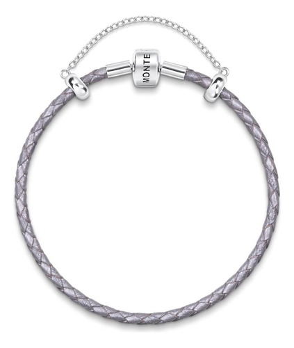 Pulseira De Couro Cinza E Prata 925 - 19,5 Cm