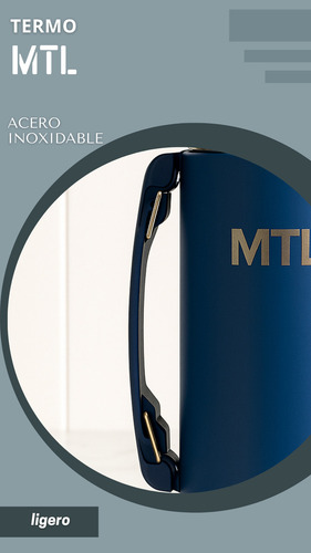 Termo Mtl 1 Litro Acero Inoxidable Pico Cebador Mate System Color Azul Tapa Vaso Térmico Doble Pared Reforzado Alta Resistencia Líquidos Calientes Fríos