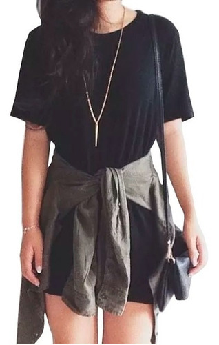 Roupa Estilo Tumblr Vestido Camiseta Básico Casual Dia Noite