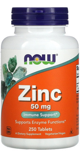 50 mg de zinc Now Foods 250 comprimidos, sabor sin sabor