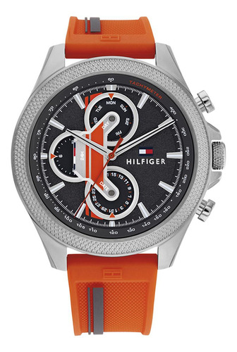 Reloj Tommy Hilfiger Hombre Lux Multifuncion 1792084 Color de la malla Naranja/Gris Color del bisel Naranja Color del fondo Azul/Rojo