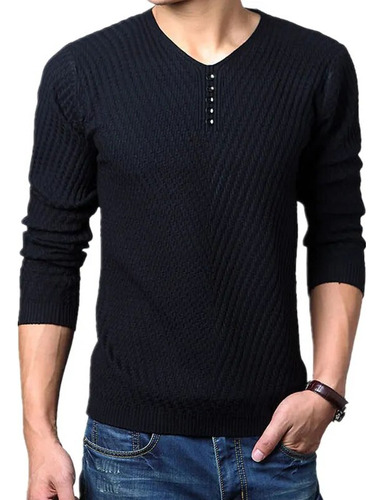 Suéter De Cachemir Para Hombre Con Cuello Henley, Suéter Nav