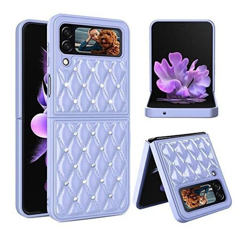 Funda Para Galaxy Z Flip 3 Capitone Con Brillos Lila