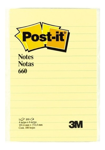 Notas Post-it Rayado Amarillo 1 block 100 Hojas 3m mod 660