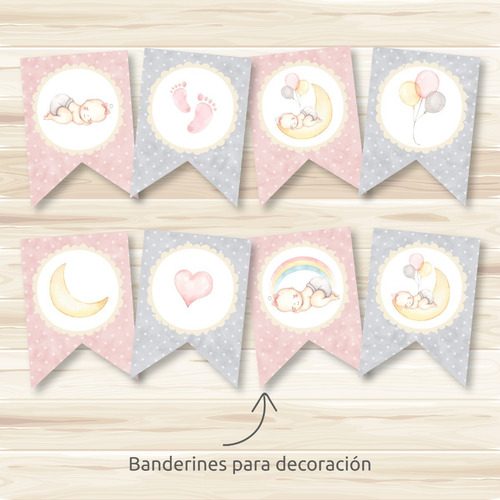 Banderines Rosa Y Gris Bebe Para Imprimir