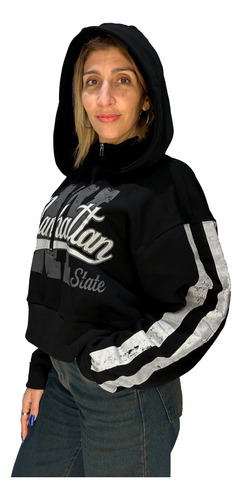 Buzo Hoodie Frisa Canguro Capucha Bordado Mujer Over Nuevo