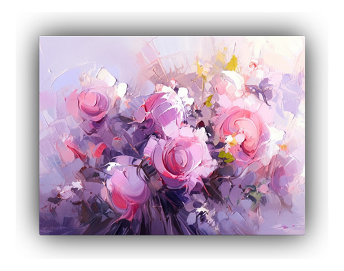 90x60cm Cuadro Decorativo Flores Púrpuras Y Rosadas Para In