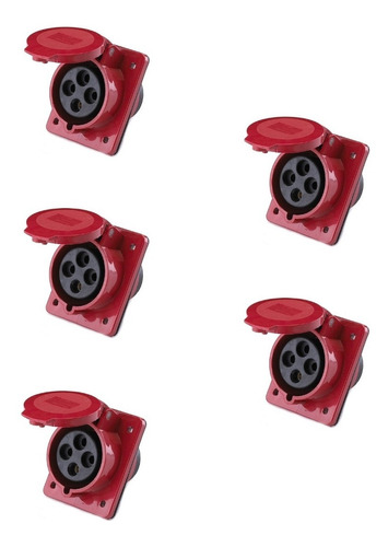 5 Pc Tomada Embutir 3p+t 32a Vermelho 6h 380/415v Omg 4246 