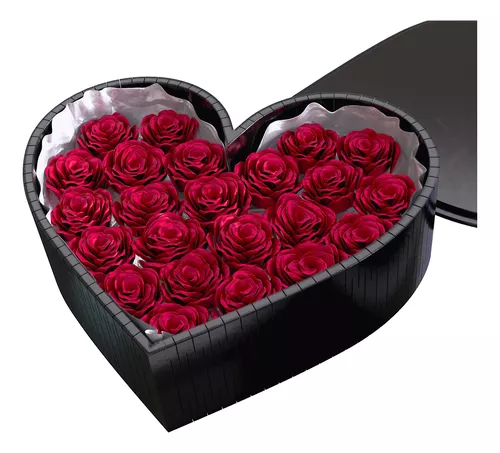 Rosas Eternas De Liston En Caja Corazon Con Tapa Para Regalo