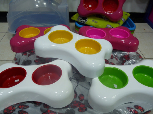 Comedero Tipo Hueso Doble Bicolor