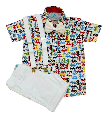 Roupa Festa Infantil Carrinhos Conjunto Camisa Social Menino