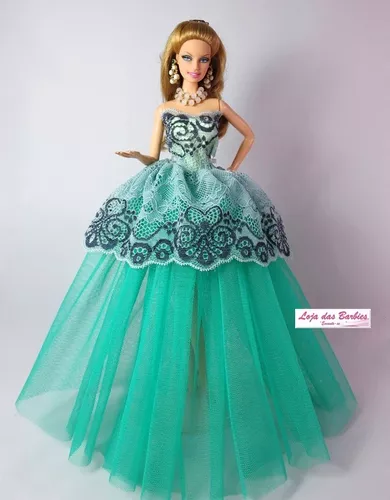 Vestido P/ Boneca Barbie Super Extra Luxo Gala + Sapatos 05s