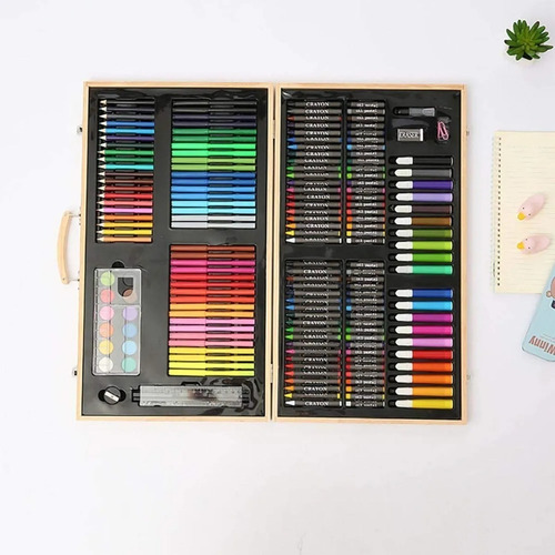 Imagen 7 de 9 de Set De Arte 180 Piezas Lápices Para Colorear + Maleta Madera
