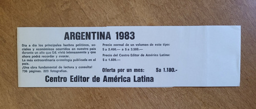 Argentina 1983 Vuelta A La Democracia. Cisea/centro Editor M (Usado)