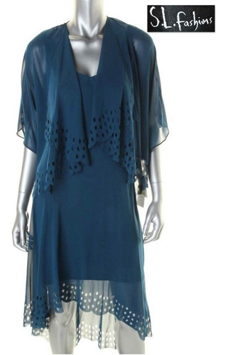 Vestido 8 De 2 Pz Desnivel Largo Azul Saco Conjunto Hermoso!