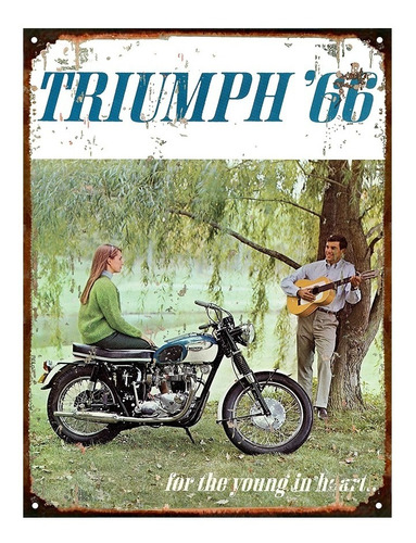 Cartel De Chapa Publicidad Antigua Moto Triumph 1966 Y247