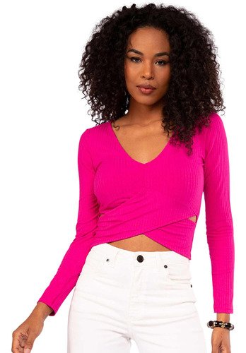 Blusa Cropped Manga Longa Transpassada