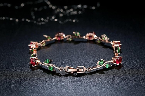Pulsera Mujer Brazalete Rosas Elegante Circonita