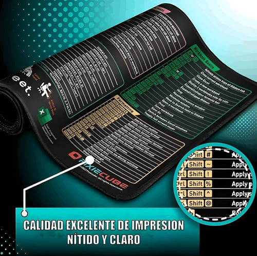 Mouse Pad Excel Avanzado Shortcut 80x30cm Alfombra De Raton Negro Atajos De Excel
