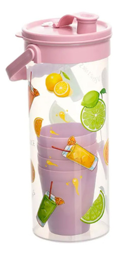 Jarra De Agua Plástica De 1800ml Con 4 Tazas Filtro Y Tapa  