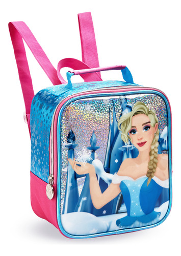 Mochila Escolar Infantil Meninas Princesa Denlex Cor Azul Desenho Do Tecido Lisa