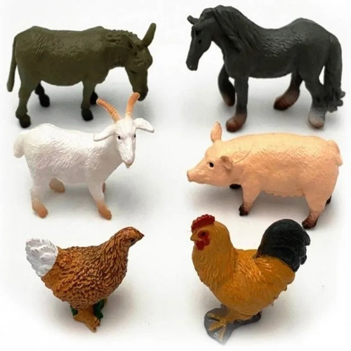Pack Set X6 Mini Animales De Granja Plastico Variados En Mca