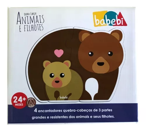 Quebra-cabeça infantil de madeira - Animais e filhotes - Babebi