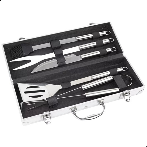 Kit Churrasco De Inox Com 5 Peças Com Maleta Profissional