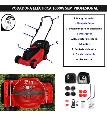Imagen 4 de 7 de Podadora Electrica Profesional Pasto 3 Alturas De Corte 1635
