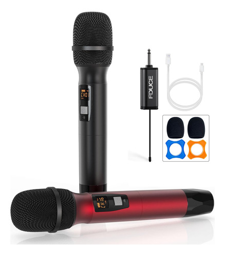 Set Microfono Inalambrico Karaoke Dual Fduce Uhf- Black Red