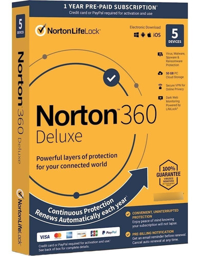 Norton Antivirus 360 Deluxe  5 Dispositivos  50gb  1 Año