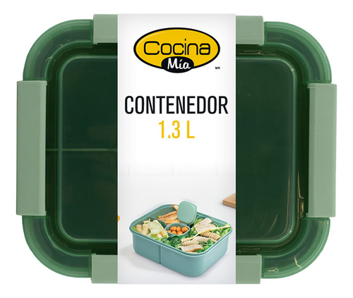 Contenedor Lunch Para Alimentos Escolar 1.3 Litros Color Verde Musgo
