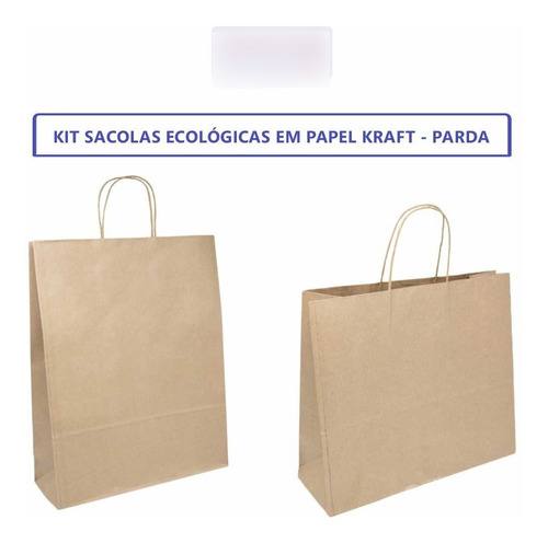 Kit Sacolas Papel Kraft M E G  100 Un Pardo 