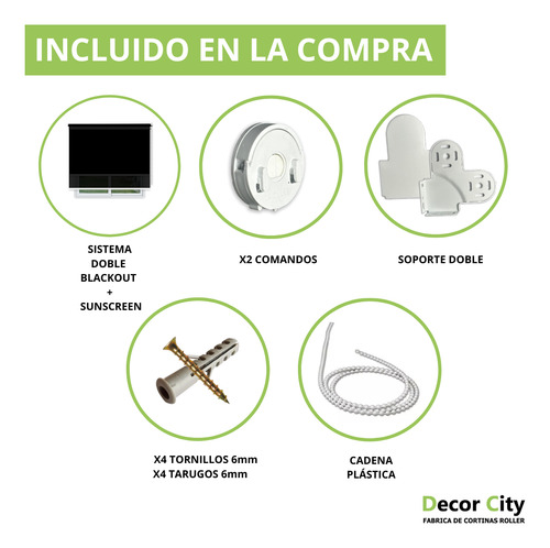 Cortina Roller Doble Blackout Y Sunscreen 7% 90x190 Negro