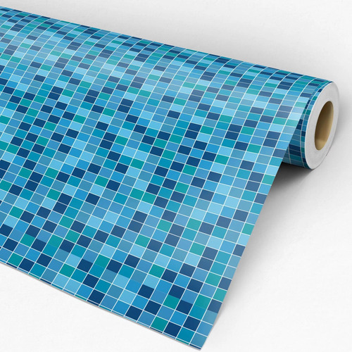 Papel De Parede Pastilha Tons De Azul Resistente A Água 3m