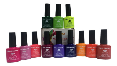 Imagen 1 de 4 de Gel Miss Cherry Gama E Gelish Semipermanente 12 Colores 10ml