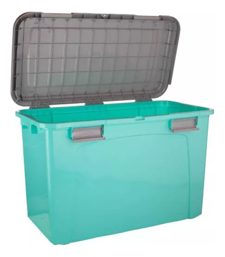 Caja Organizadora Baul Con Ruedas Almacenamiento 123 Lts Color Turquesa Con Tapa Gris Liso