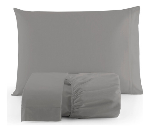 Jogo Lençol Cama Solteiro Avulso Com Elástico Percal 200 Fio Cor Cinza Desenho Do Tecido Liso