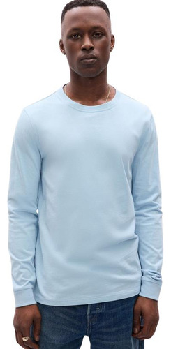 Polera Hombre Gap Cuello Redondo Manga Larga Celeste