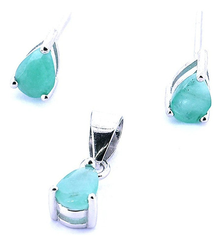 Juego De Plata Y Piedras Naturales Esmeralda, Rubí O Zafiro Color Verde Claro