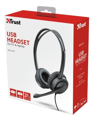 Imagen 10 de 10 de Auricular Trust Mauro Usb Headset Microfono Pc Cable 2,5m *