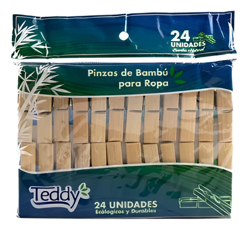 Pinzas De Bambú Para Colgar Ropa Teddy 24 Un