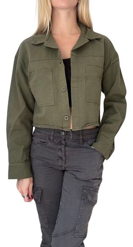 Chaqueta Corta De Gabardina Para Mujer