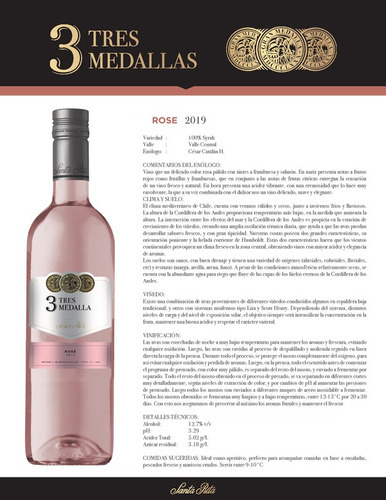 Vinho Chileno Santa Rita 3 Medallas Rosé 750ml