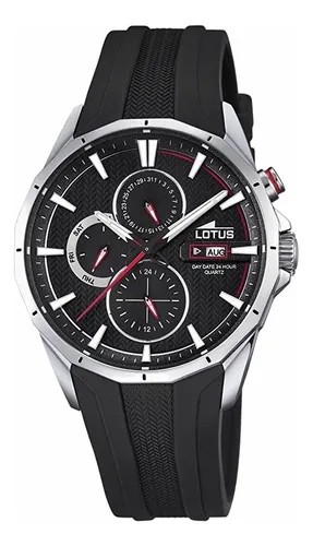 Lotus Reloj Hombre Negro Acero Milanesa Correa Piel Marrón 18736/3